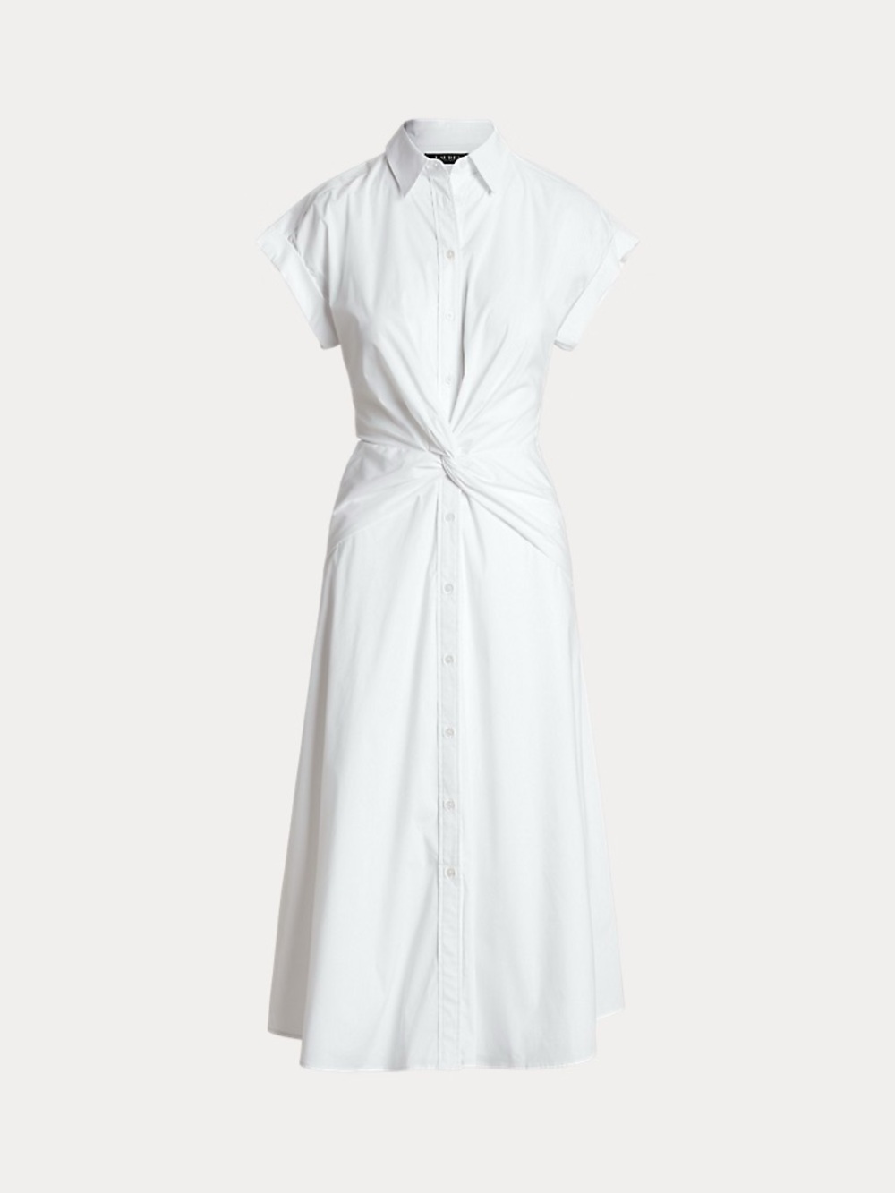 Ralph Lauren White Twisted-Waist Button-Front Midi Shirt Dress